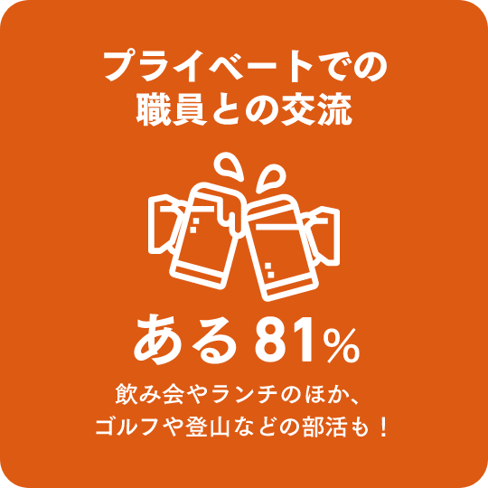 プライベートでの職員との交流　飲み会やランチのほか、ゴルフや登山などの部活も！