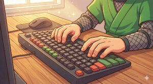 タイピングをしている支援員の手元